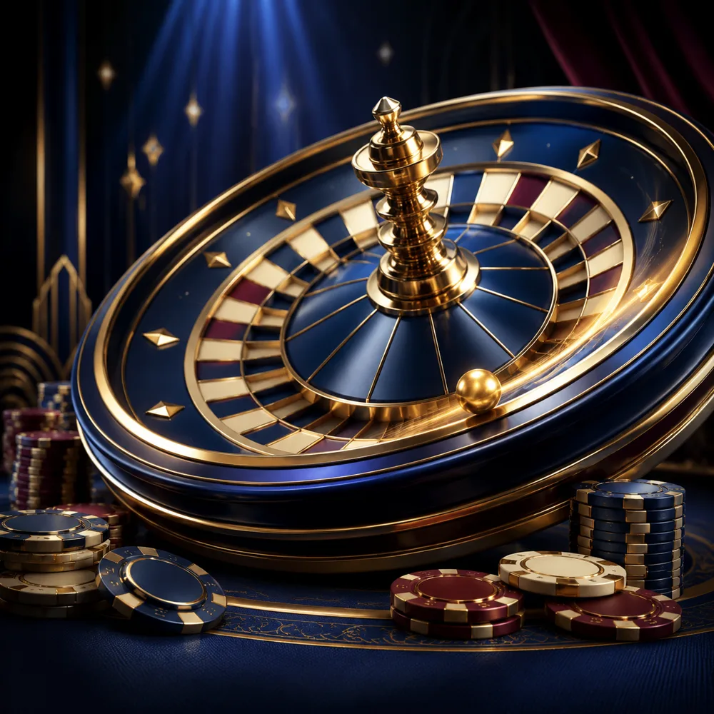 Luxury roulette wheel with glowing casino chips